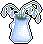 pixel art of a blue pitcher of blue flowers. They are drooping.