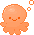 pixel of an orange chibi octopus with six tentacles instead of eight.