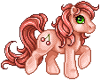 a my little pony with a pink body, a magenta mane, and a cherry tattoo on its hip.