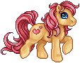 a my little pony with an orange body, a pink mane, and a heart tattoo on its hip.