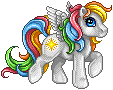 a my little pony pegasus with a white body, a rainbow mane, and a star tattoo on its hip.