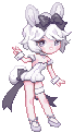 a bunny girl with white hair and a white outfit that also sports two black bows on her head and back respectively.