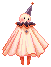 a person dressed as a ghost with orange tights and a party hat.