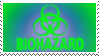 blue and green stamp that says biohazard.