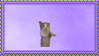 purple stamp that has a gif of a cat standing on hind legs and jumping up and down.