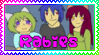 stamp with the main characters from neko sugar girls with the caption rabies.